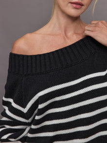 Carbon38 | Wool Blend Slouchy Knit Sweater | Black / White Stripe