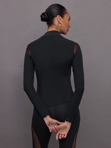 Sheer Spliced Mock Neck in Melt | Black