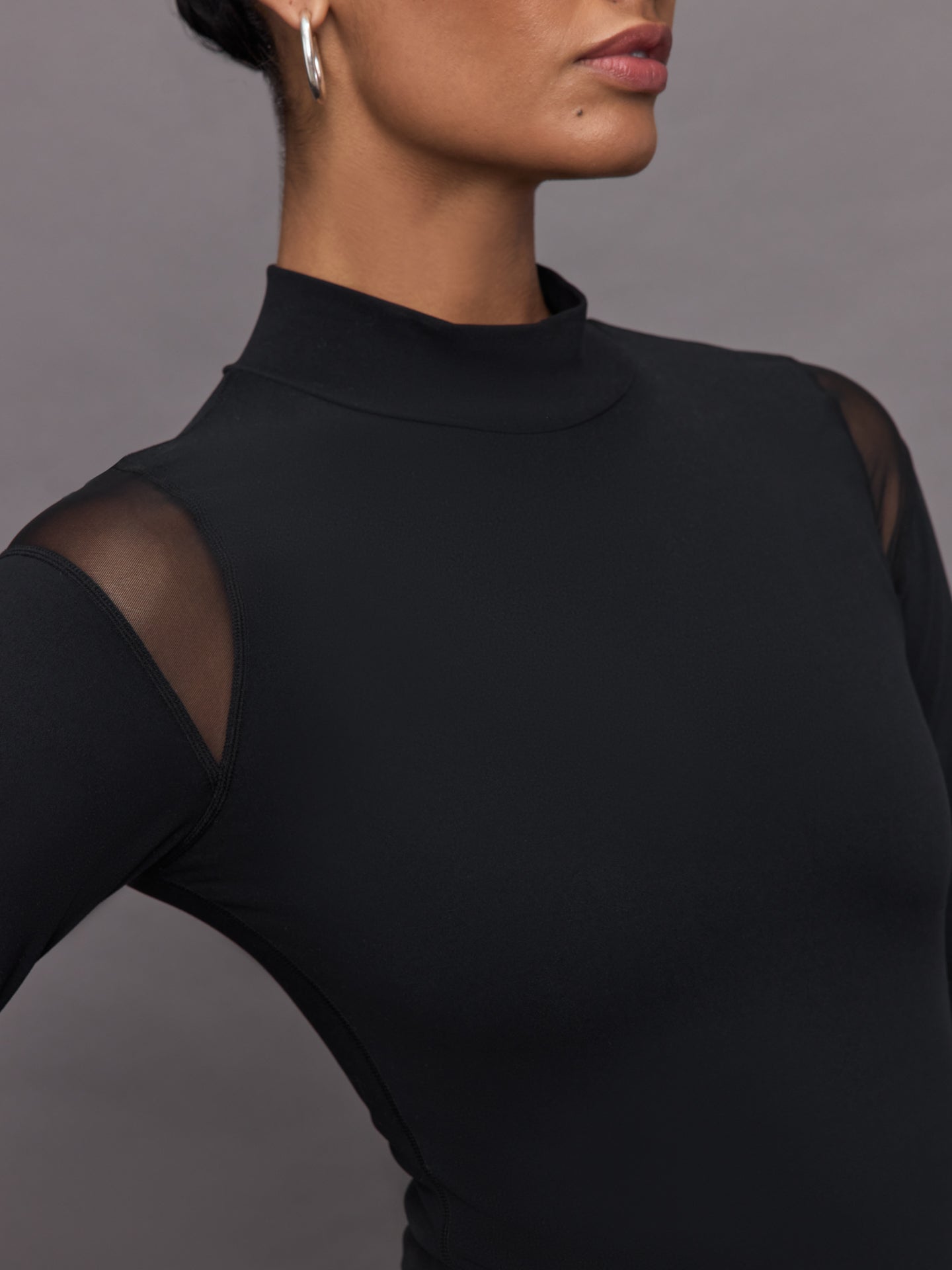 Sheer Spliced Mock Neck in Melt | Black