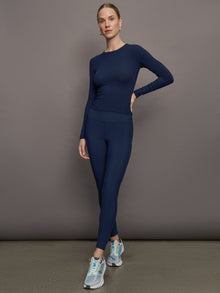 Long Sleeve Ruched Top in Ribbed Jersey | Navy