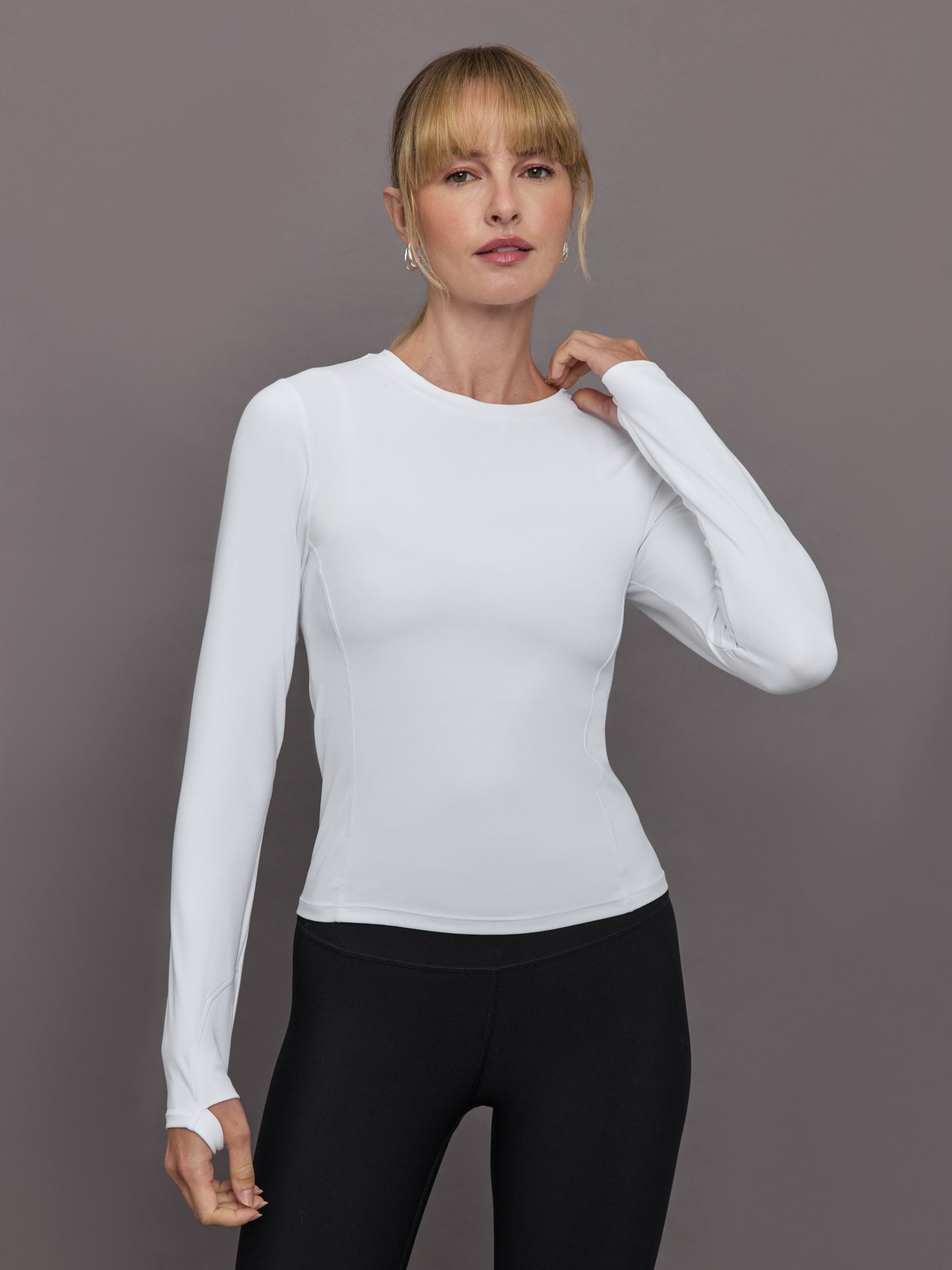 Long Sleeve Crew Neck in Melt | White