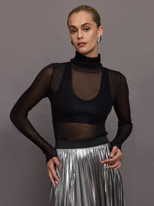 Sheer Turtleneck Sweater | Black