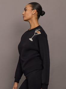 Martini Embellished Sweatshirt in Scuba | Black