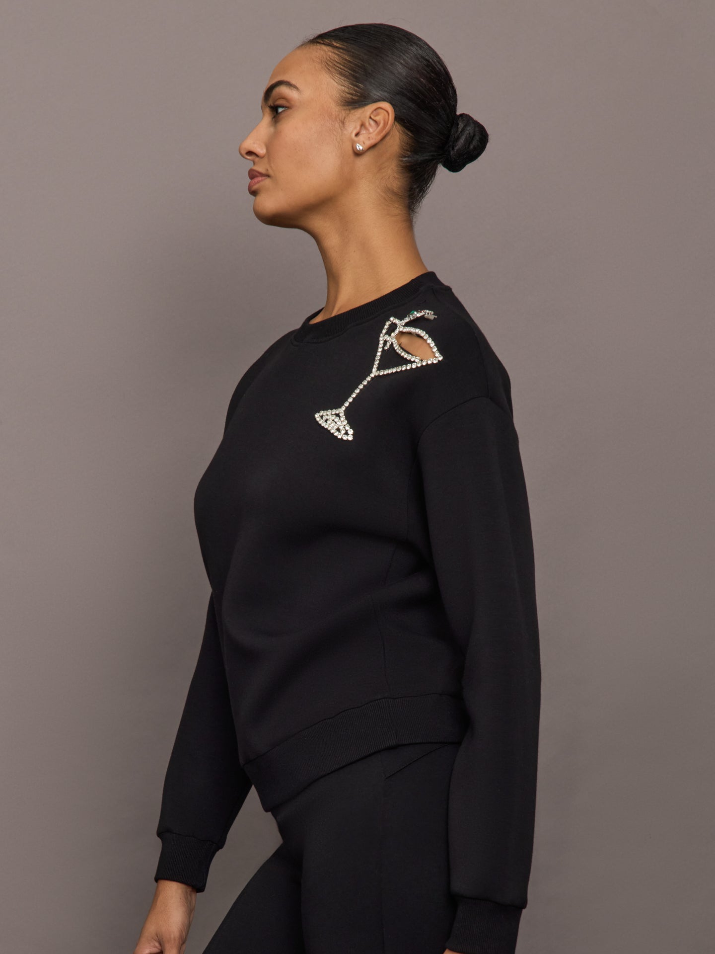 Martini Embellished Sweatshirt in Scuba | Black