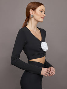 Rosette Long Sleeve Top in Melt | Black W/ White Rosette