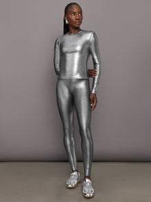 Liquid Metallic Long Sleeve Top | Metallic Silver