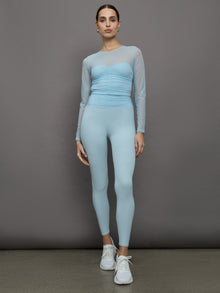 Ruched Mesh Long Sleeve Top in Melt | Sky Blue