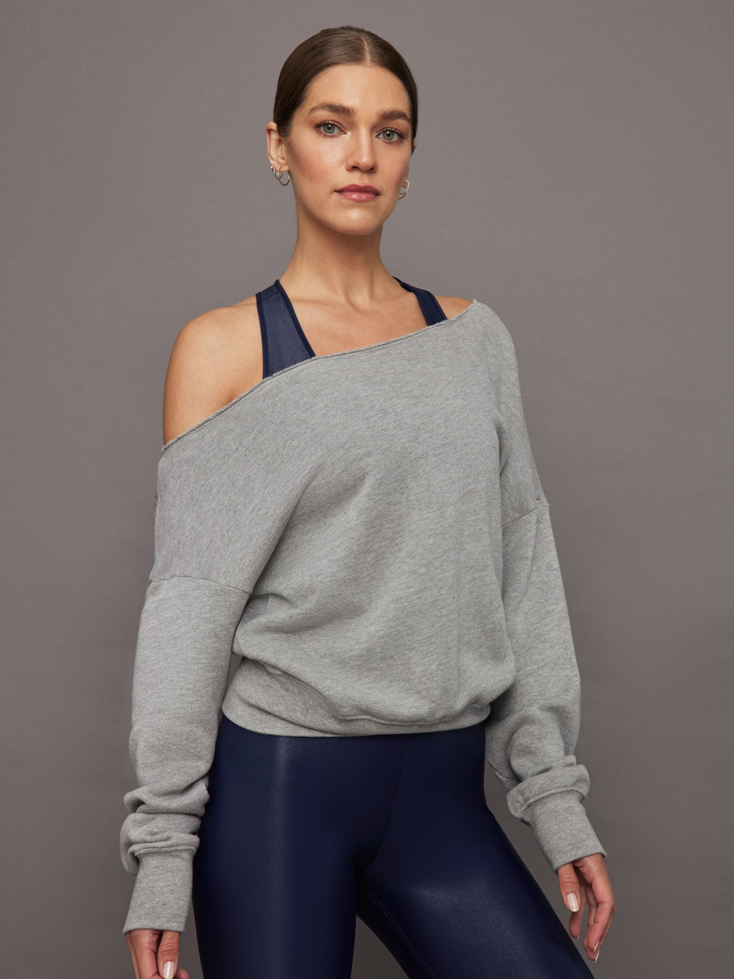 Off Shoulder Sweatshirt in French Terry | Heather Grey