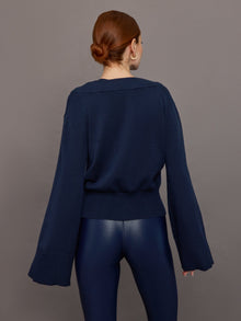 Carbon38 | Bell Sleeve Off Shoulder Sweater | Navy
