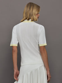 Short Sleeve Collared Tennis Top | White / Pastel Yellow