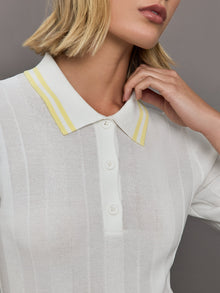 Short Sleeve Collared Tennis Top | White / Pastel Yellow