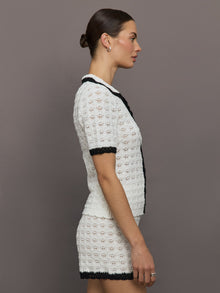 Crochet Button Front Top | White/Black