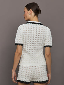 Crochet Button Front Top | White/Black