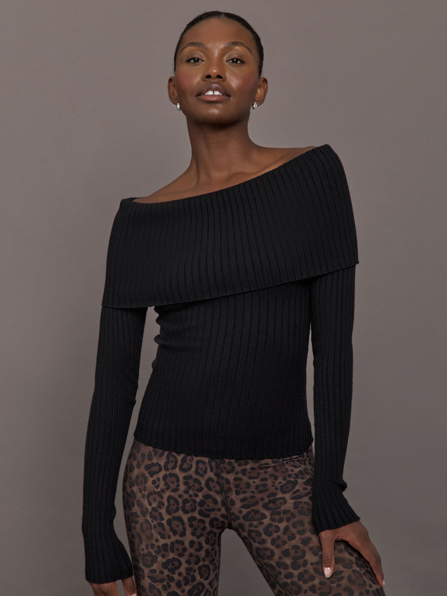 Off Shoulder Fold Over Sweater | Black