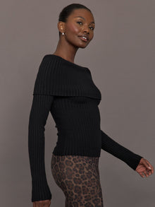 Off Shoulder Fold Over Sweater | Black