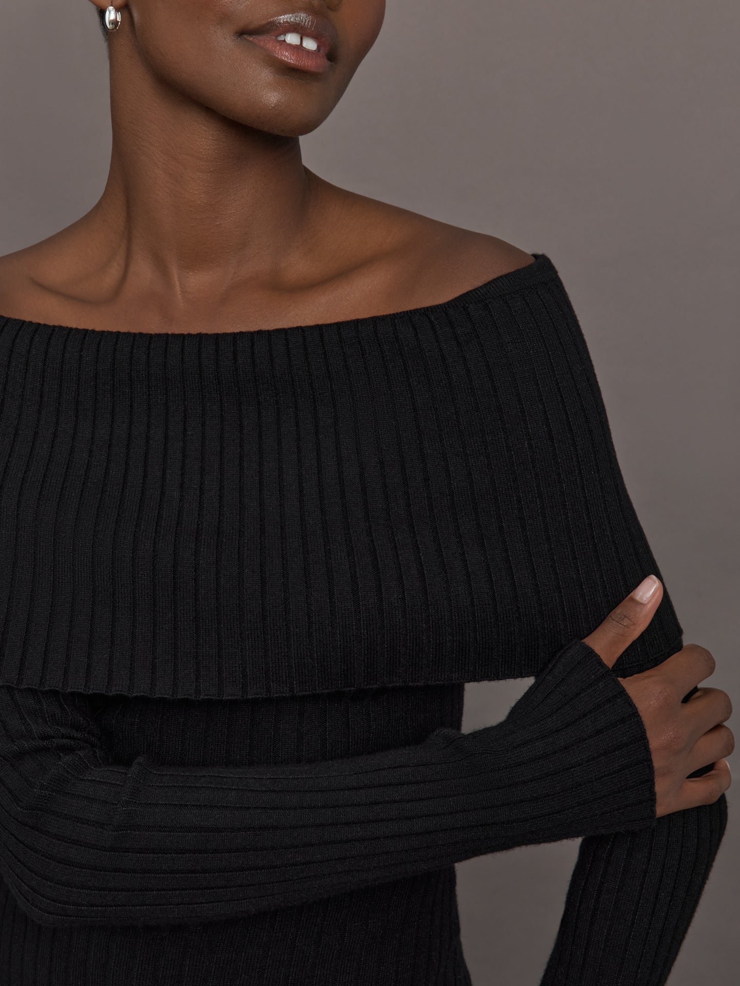 Off Shoulder Fold Over Sweater | Black