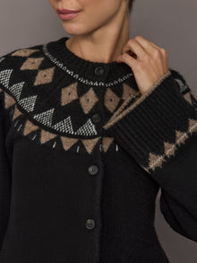 Fairisle Bell Sleeve Sweater Cardigan | Black/Taupe/Cream