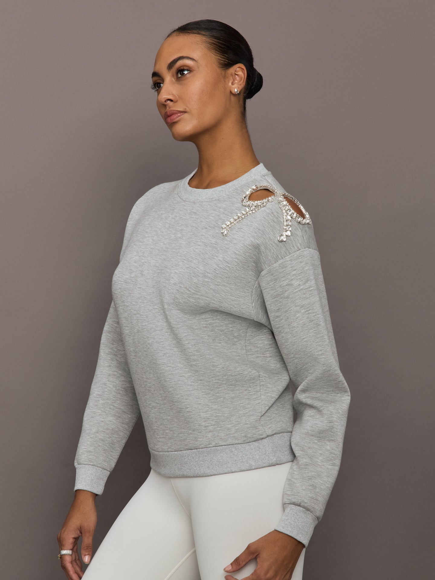 Bow Embellished Sweatshirt in Scuba | Heather Grey