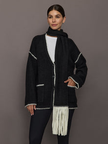 Sweater with Scarf | Black/Cream