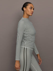 Houndstooth Mock Neck Top | Ivory / Faded Black