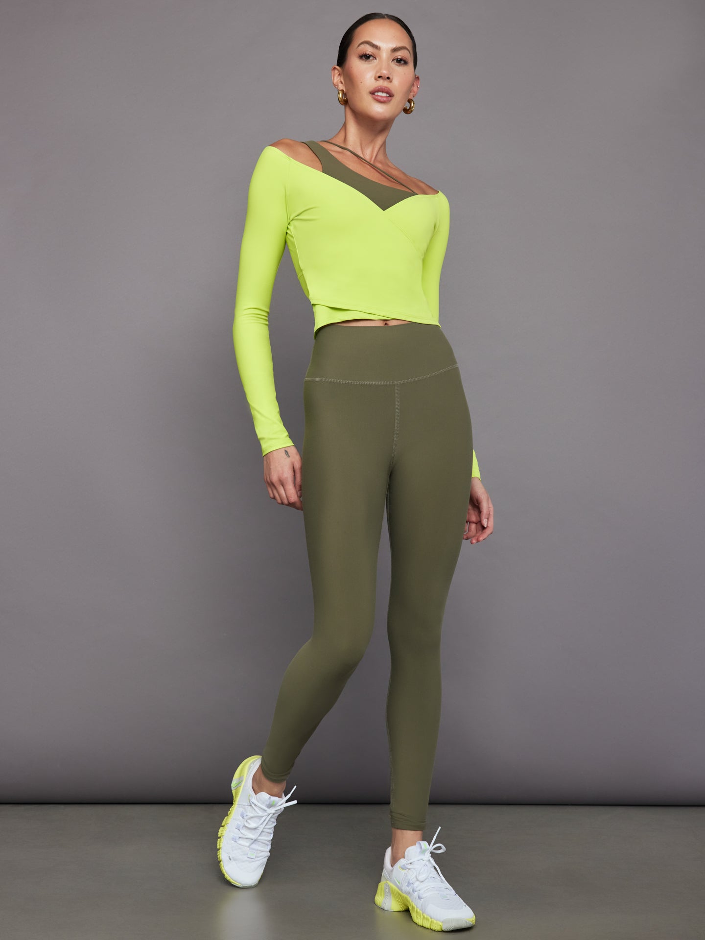 Long Sleeve Wrap Top in Melt | Acid Lime