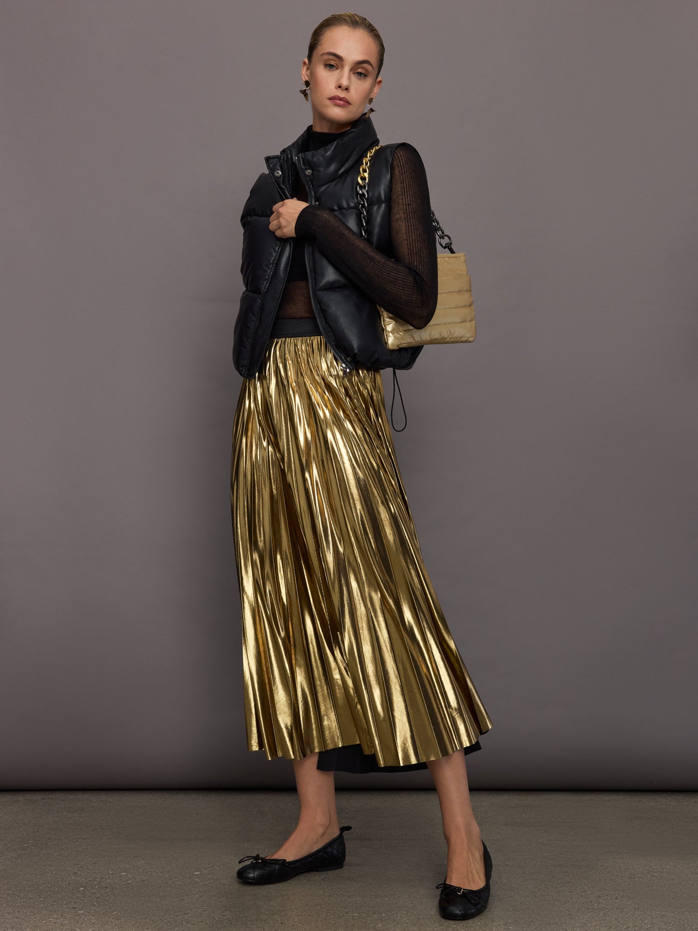 Metallic Pleated Skirt | Gold