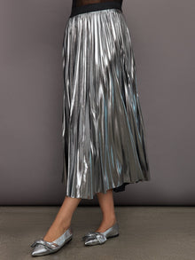 Metallic Pleated Skirt | Silver