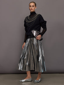 Metallic Pleated Skirt | Silver