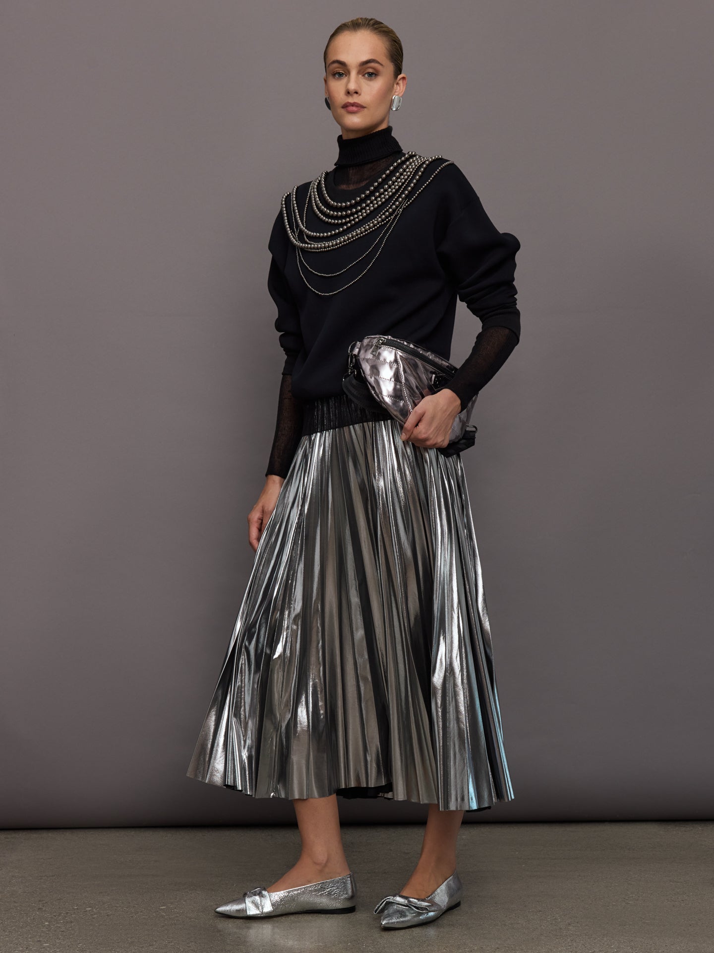 Metallic Pleated Skirt | Silver