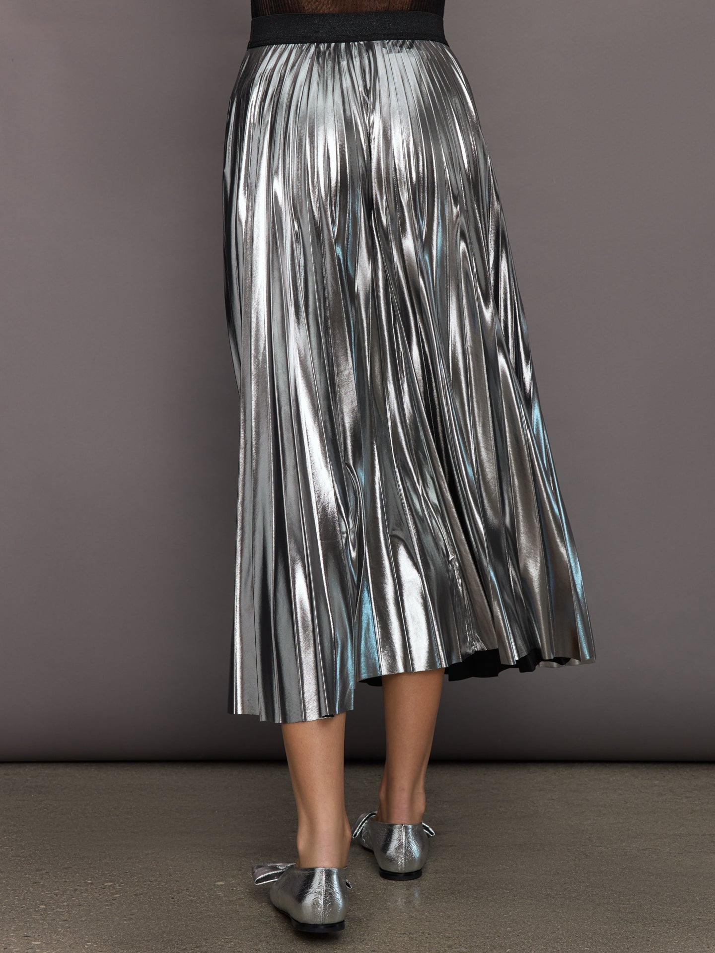 Metallic Pleated Skirt | Silver