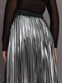 Metallic Pleated Skirt | Silver
