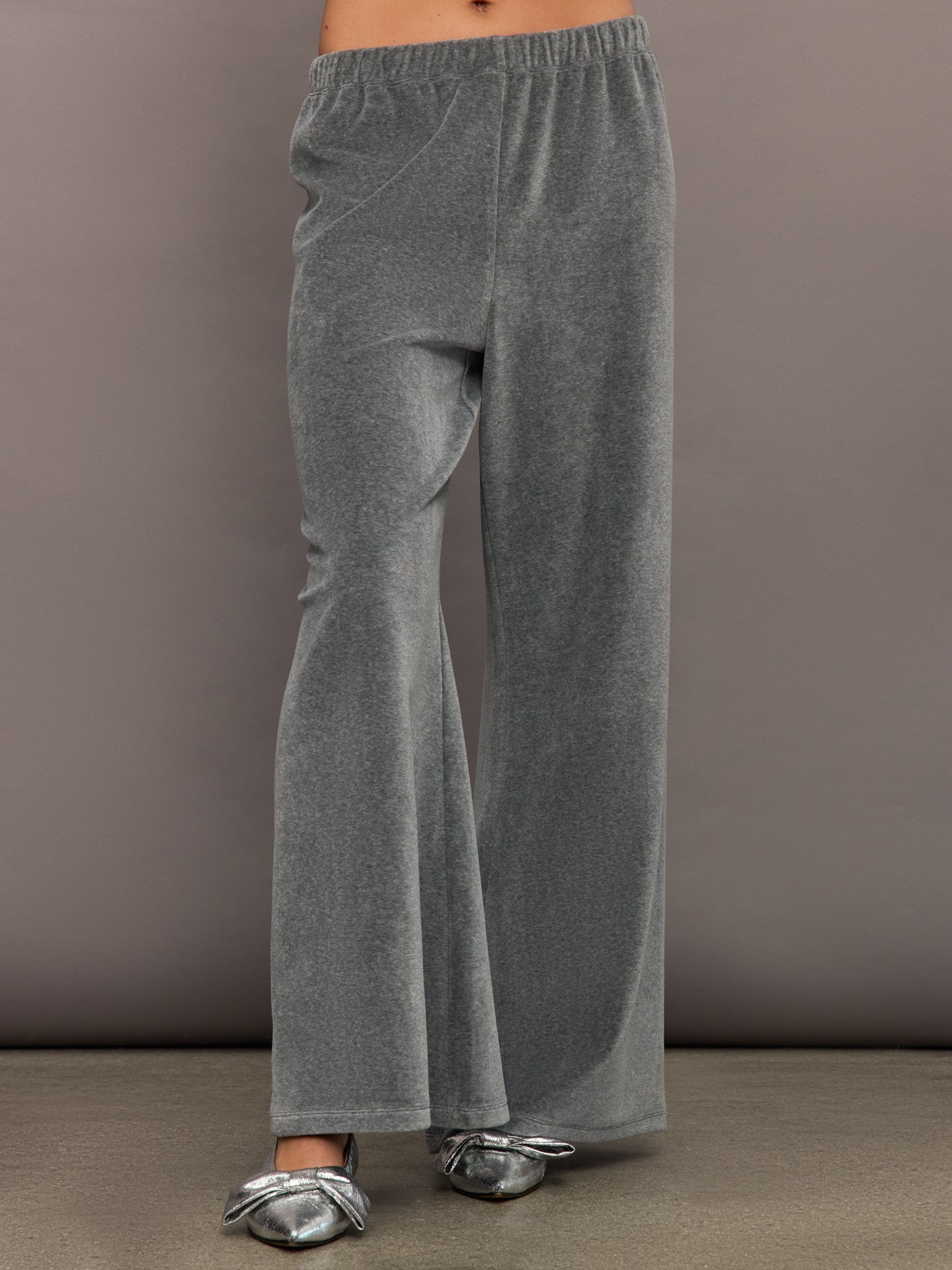 Wide Leg Pant in Velour | Charcoal Grey