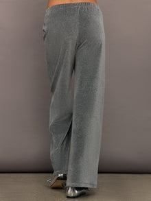 Wide Leg Pant in Velour | Charcoal Grey
