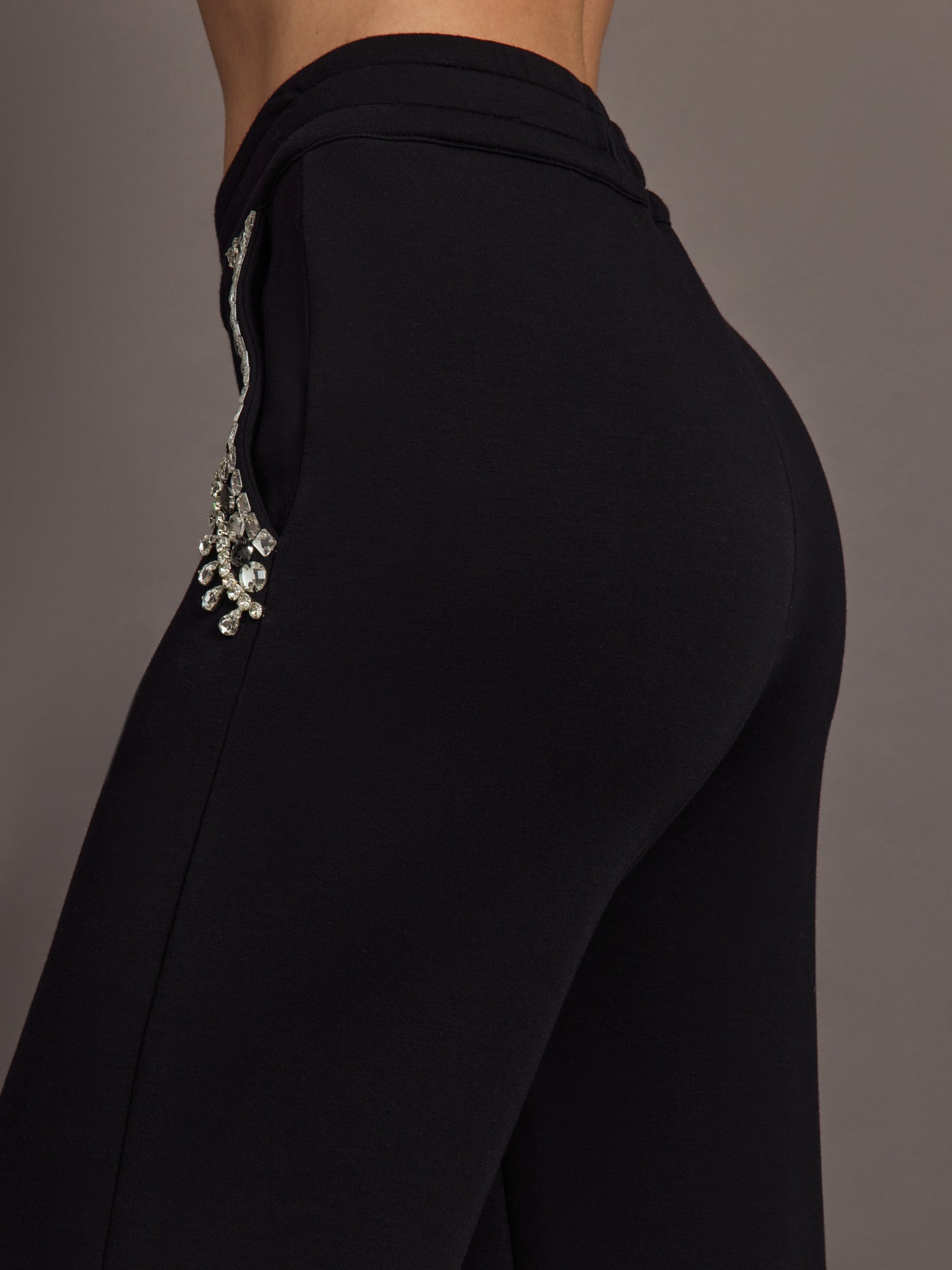 Jewel Embellished Wide Leg Pant in Scuba | Black