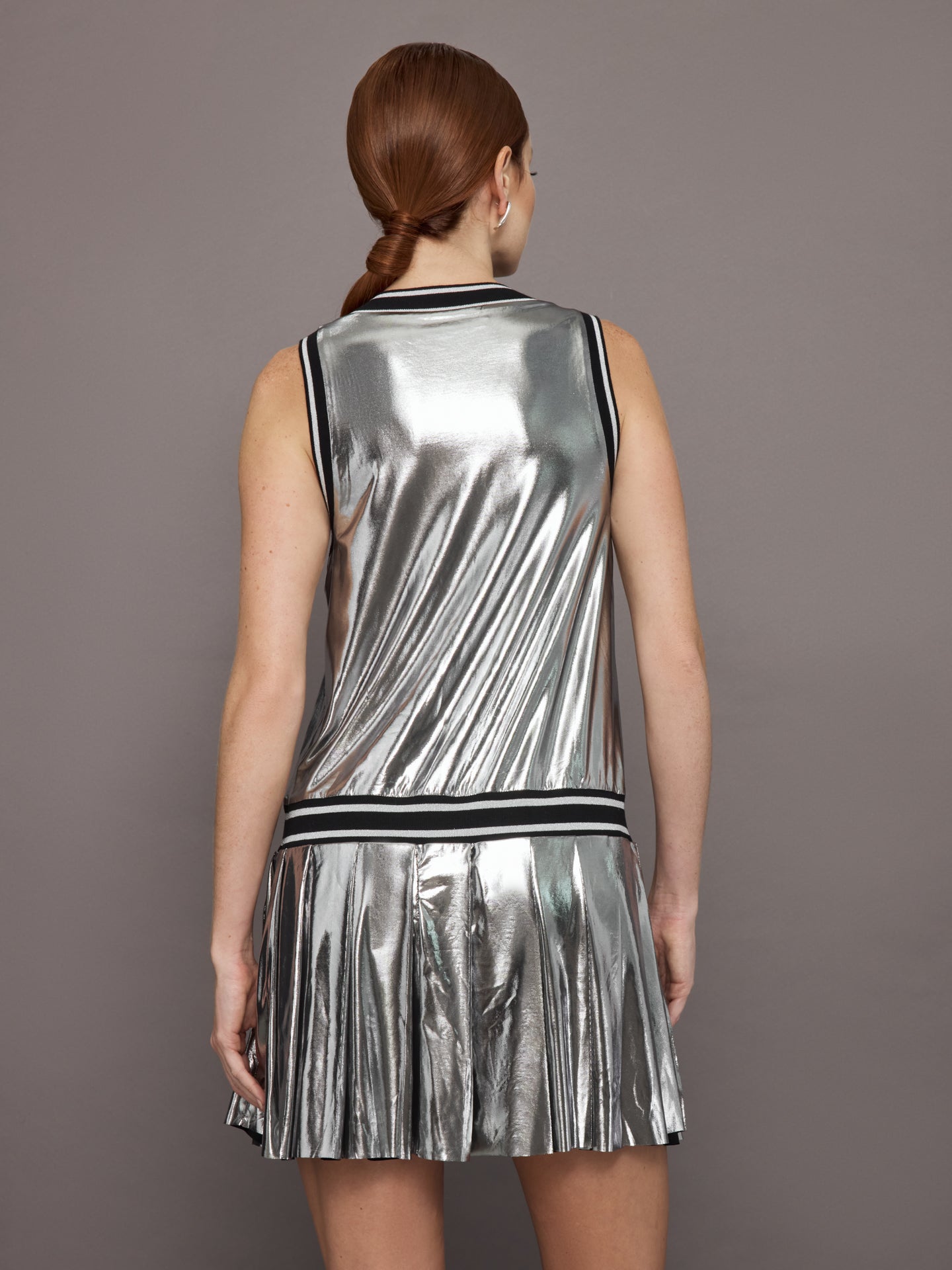 Metallic Pleated Tennis Dress | Silver
