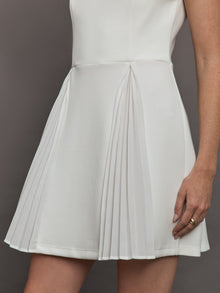 Split Pleat Tennis Dress in Scuba | White