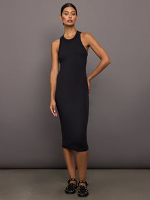 High Neck Tank Dress in Ribbed Melt | Black
