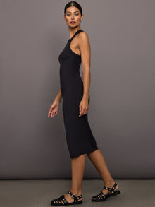 High Neck Tank Dress in Ribbed Melt | Black
