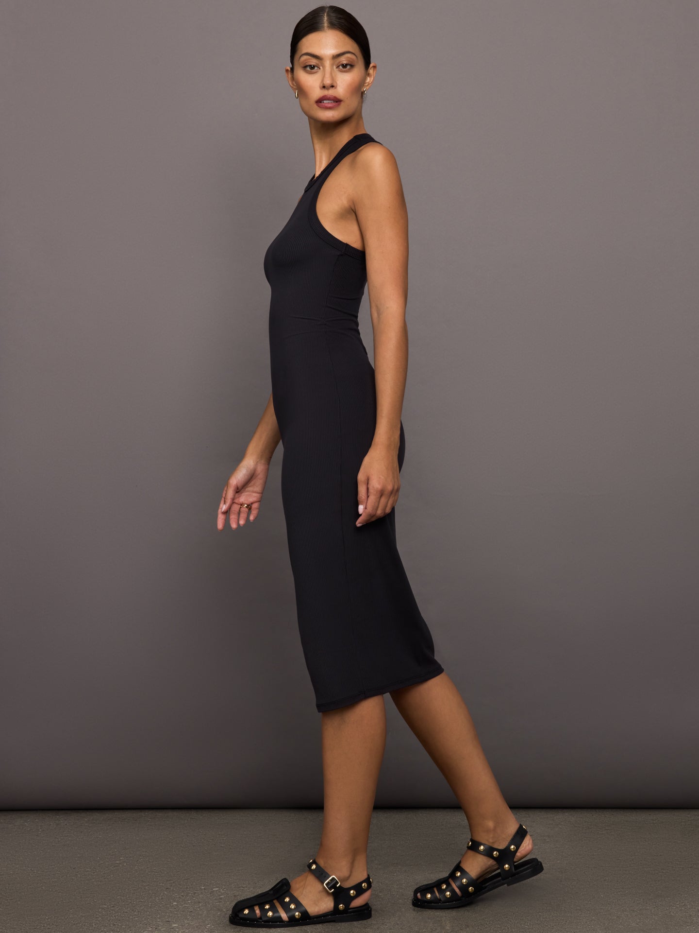 High Neck Tank Dress in Ribbed Melt | Black