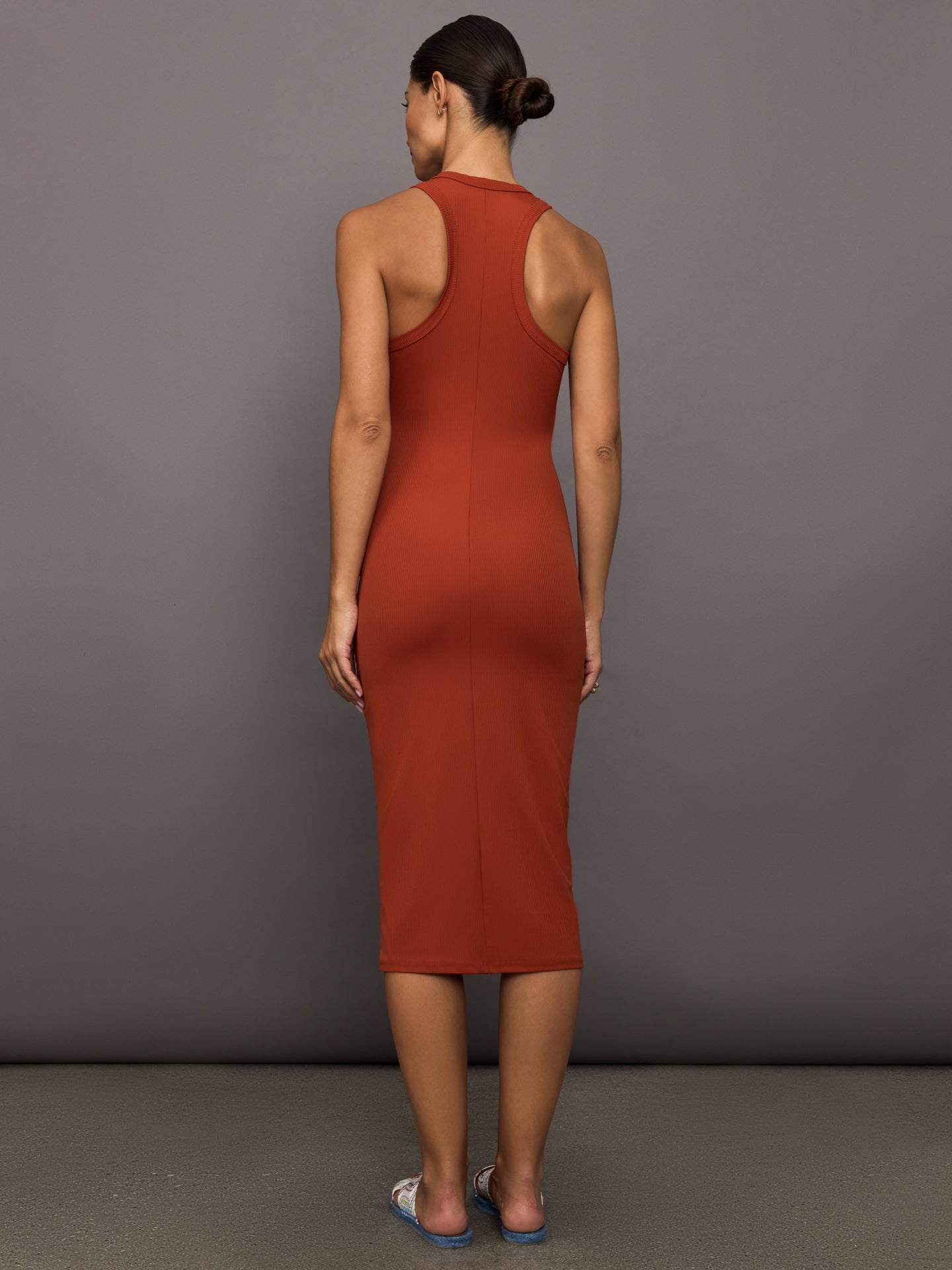 High Neck Tank Dress in Ribbed Melt | Terracotta
