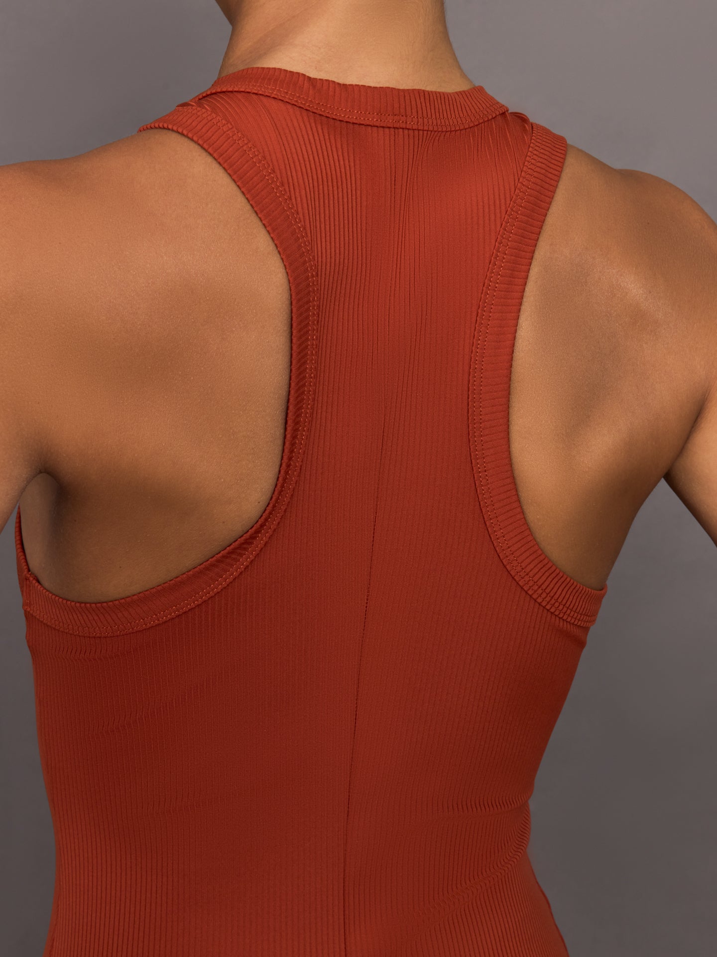 High Neck Tank Dress in Ribbed Melt | Terracotta