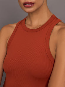 High Neck Tank Dress in Ribbed Melt | Terracotta