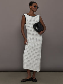 Open Back Knit Crochet Dress | Ivory