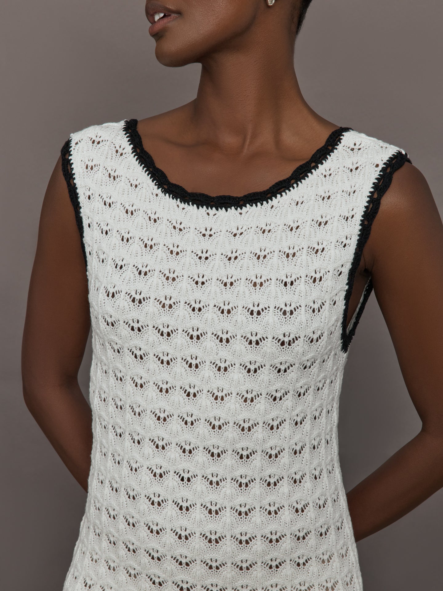 Open Back Knit Crochet Dress | Ivory
