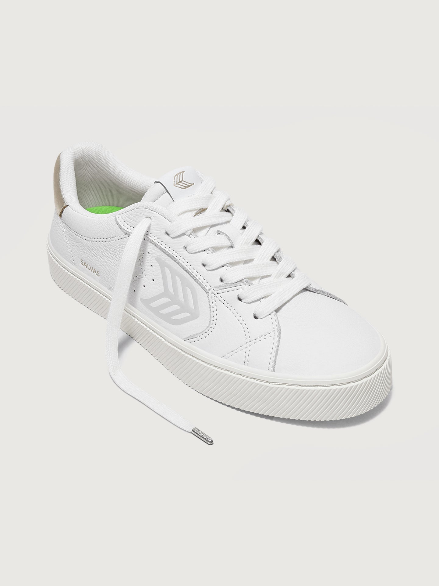 Salvas Premium Leather Sneaker | White/Metallic Gold/Ice
