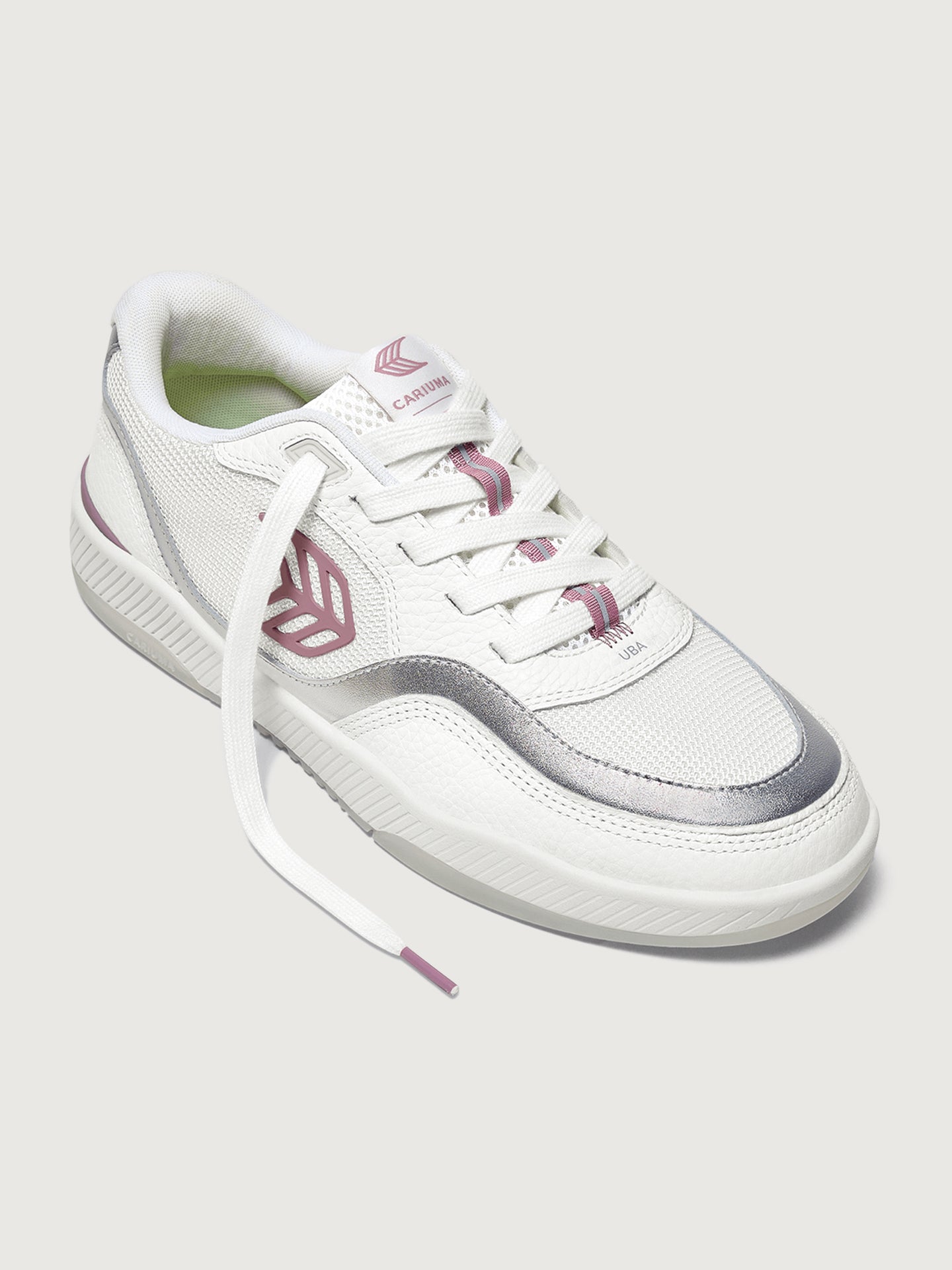 Uba Premium Leather/Mesh Sneaker | White/ Metallic Silver Blush Pink