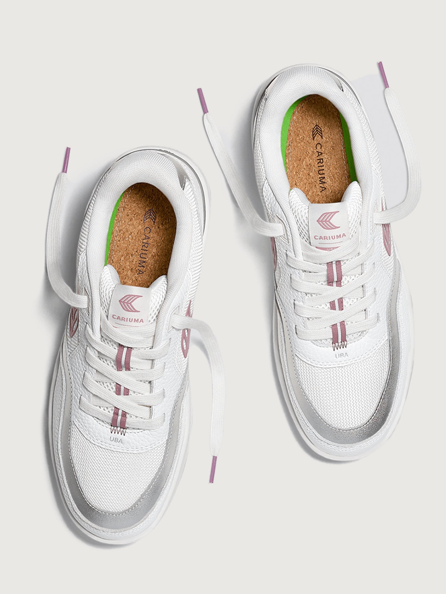 Uba Premium Leather/Mesh Sneaker | White/ Metallic Silver Blush Pink
