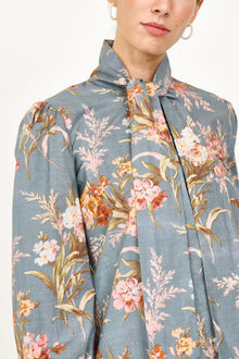 Georgie Blouse | Blue Brocade