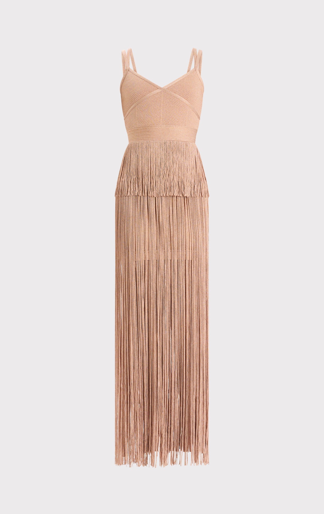 Icon Metallic Ottoman Fringe Gown | Metallic Rose Gold