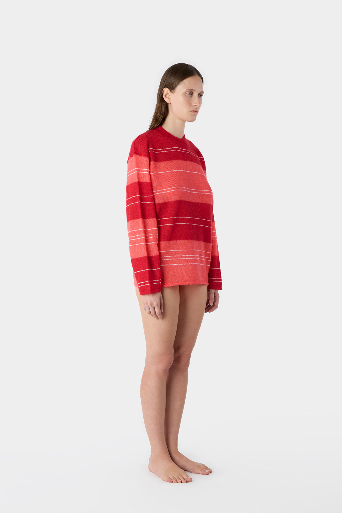 Mohair Crewneck Jumper | Unisex | Red x Pink Stripes